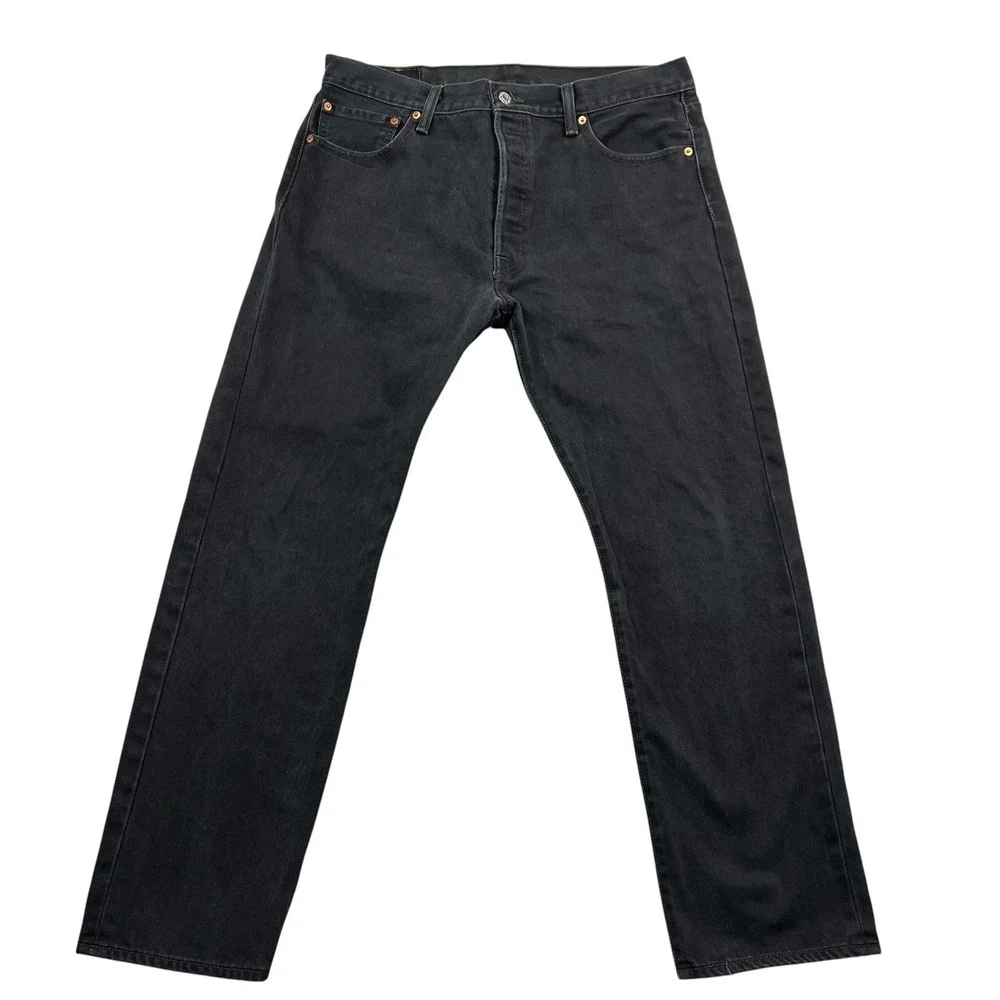Levi's 501 Original Fit Jeans Mens 36x30 Black Faded Denim Button Fly Straight